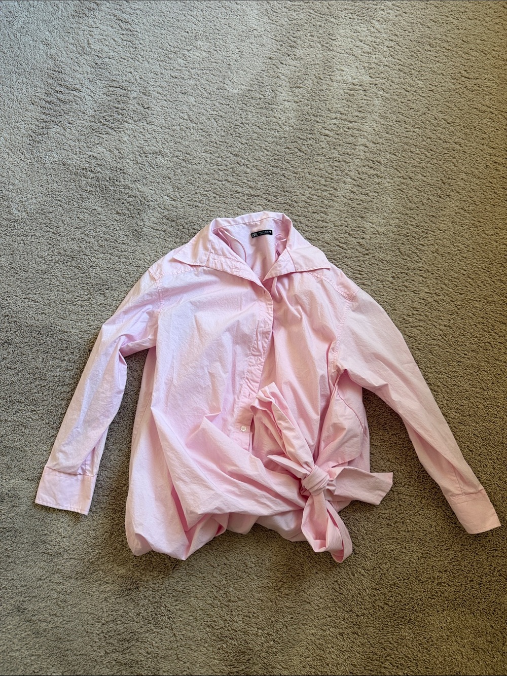 Zara Light Pink Tie-Front Button-Down Shirt